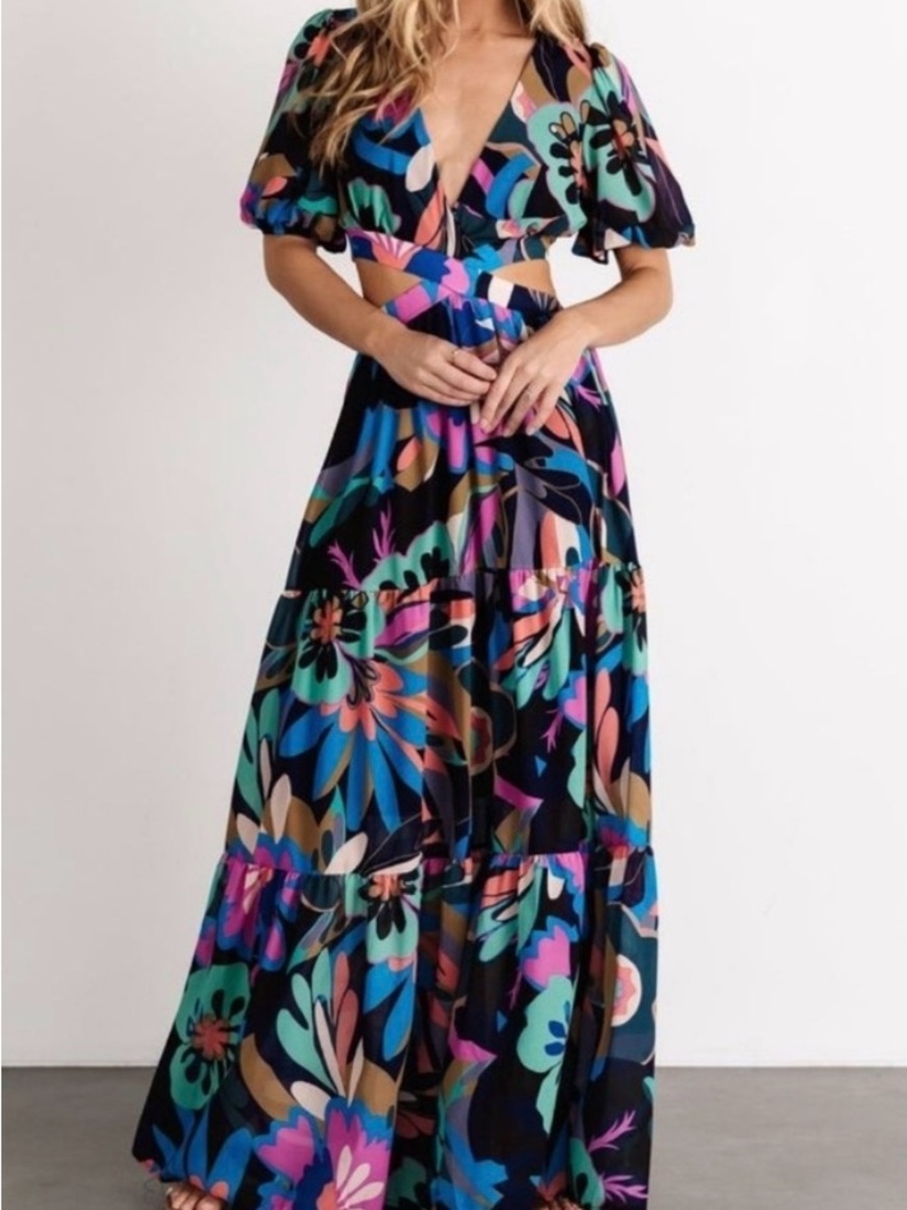 Multicolor Floral Cutout Maxi Dress